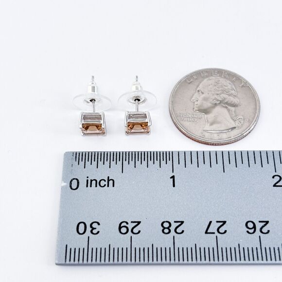 Vintage Sterling Silver 925 7mm Apricot Cubic Zirconia Stud Earrings - Picture 6 of 6